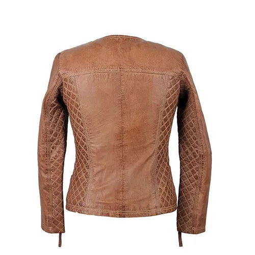 Womens Lotte Collarless Leather Jacket